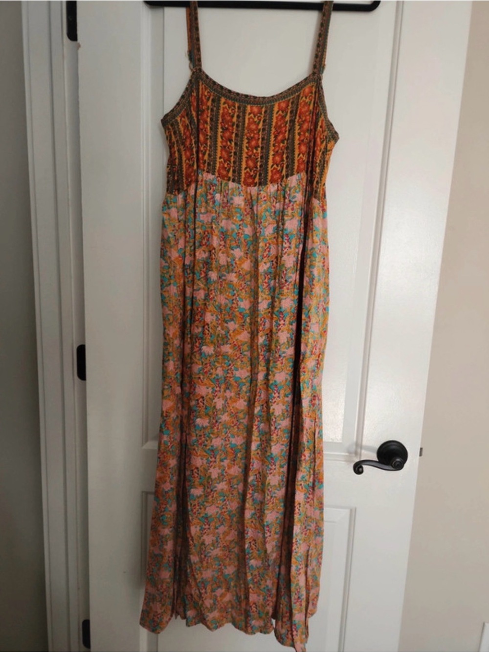 NATURAL LIFE Peach Floral Boho Maxi Dress with Rust Accents